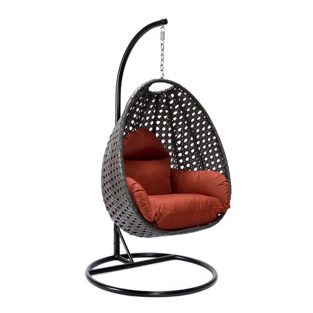 LEISUREMOD Charcoal Wicker Hanging Egg Swing Chair with Cherry Cushions ESCCH-40CHR